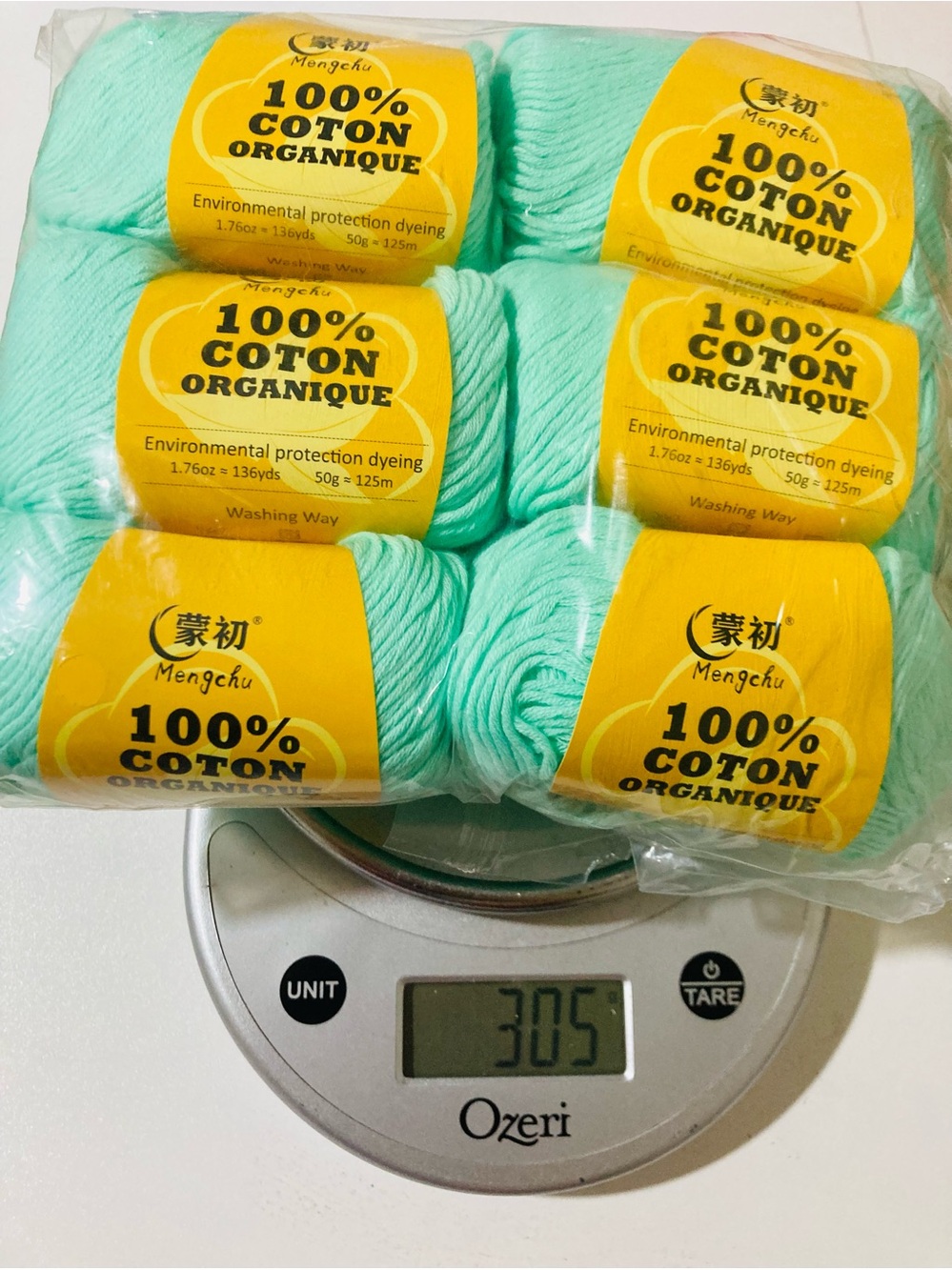 NWT 6 Mengchu 100% Organic Cotton Yarn Color Cyan Bright Aqua ~48g ea 10oz total
